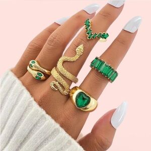 Gold and Green Gemstone Ring Set